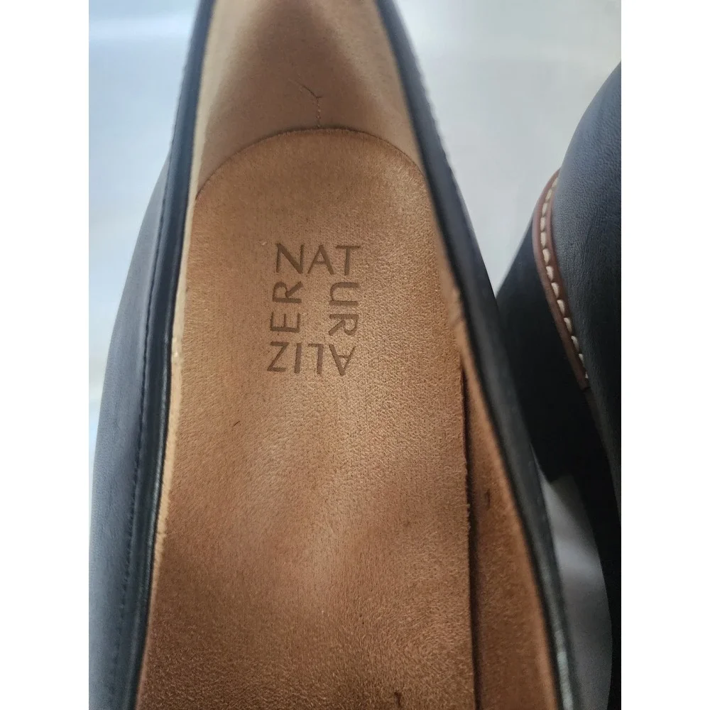 Naturalizer Darry Black Leather Chunky Lug Sole Chain Loafers Womens 12W Wide